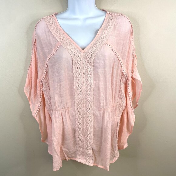 Jennie Marlis Womens Boho Coquette Crochet Lace Tunic Top Size PM Pink Flowy - Picture 1 of 11